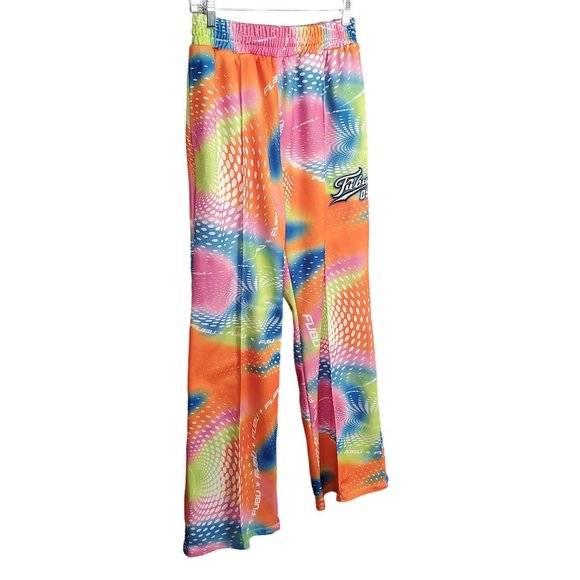 FUBU Pants - FUBU X Forever 21 Size M Pants Pull-On Wide Leg Rainbow Swirl Logo StreetWear